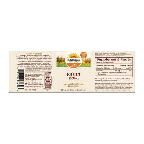 Sundown Naturals, Biotin, 5000 mcg, 60 tabs Sundown Naturals