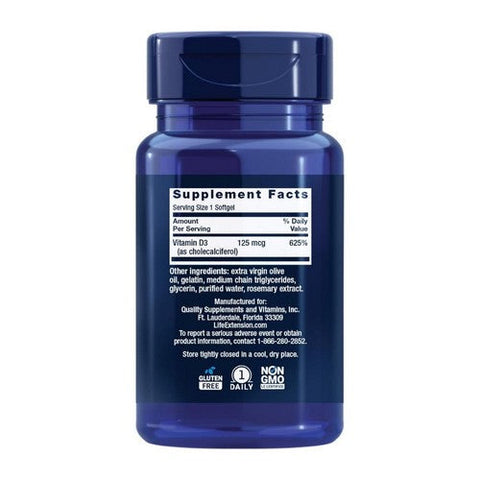 Life Extension, Vitamin D3, 125 mcg (5000 IU), 60 SoftGels Life Extension