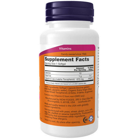 Now Foods, E-1000 - 100% Natural Mixed Tocopherols, 50 SOFTGELS Now Foods