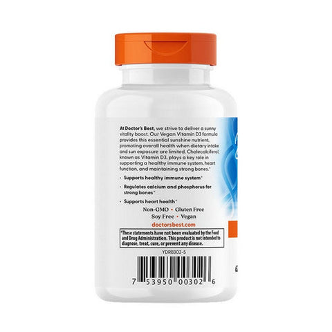 Doctors Best, Vegan D3 With Vitashine D3, 62.5 Mcg, 60 Veggie Caps Doctors Best