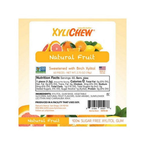Xylichew, Xylitol Chewing Gum Natural Fruit, 60 Count Xylichew