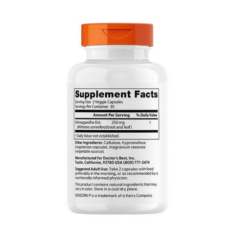 Doctors Best, Ashwagandha, 250 Mg, 60 Veggie Caps Doctors Best