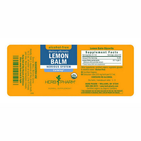 Herb Pharm, Lemon Balm Alcohol-Free, 4 Oz Herb Pharm