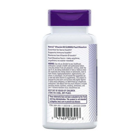 Natrol, Vitamin D3 Bone And Joint Health Strawberry, 5000 IU, 90 Tabs Natrol