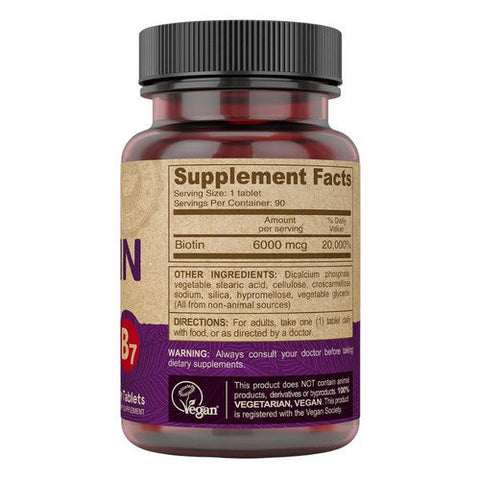 Deva Vegan Vitamins, Vegan Biotin, 6,000 mcg, 90 Tabs Deva Vegan Vitamins