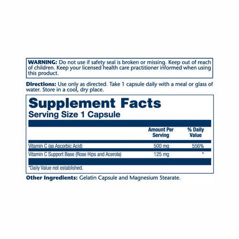 Solaray, Vitamin C With Rose Hips And Acerola, 500 Mg, 100 Caps Solaray