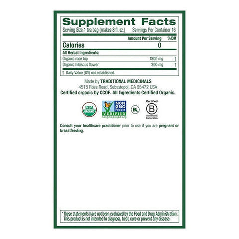 Traditional Medicinals, Organic Rose Hips With Hibiscus Tea, 16 Bags Traditional Medicinals