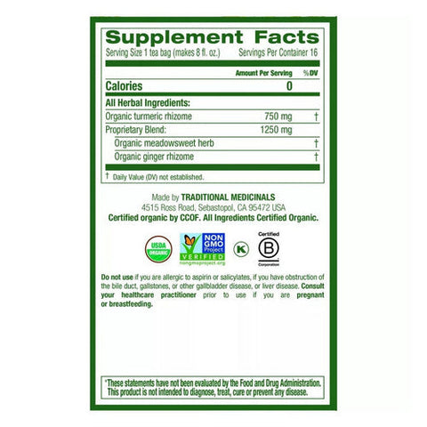 Traditional Medicinals, Organic Tea Turmeric With Meadowsweet And Ginger, 16 Bags Traditional Medicinals
