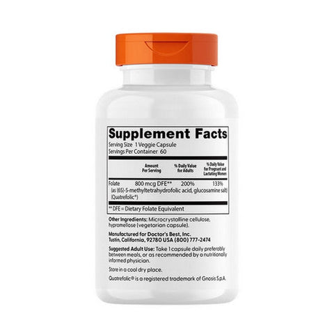 Doctors Best, Fully Active Folate 800, 800 mcg, 60 Veggie Caps Doctors Best