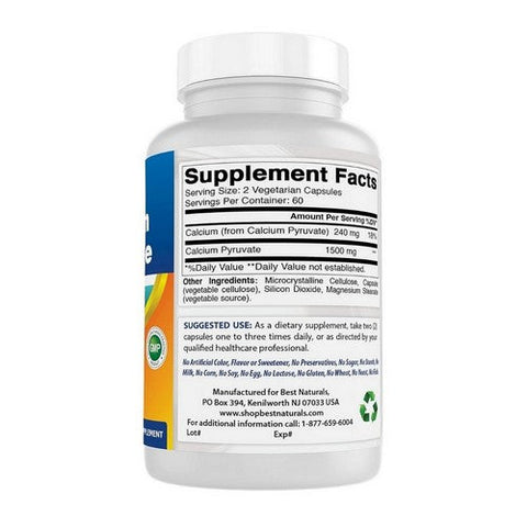 Best Naturals, Calcium Pyruvate, 750 Mg, 120 Veg Caps Best Naturals