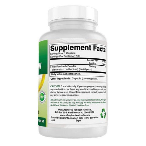 Best Naturals, Feverfew, 380 mg, 180 Caps Best Naturals