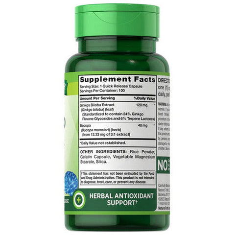 Nature's Truth, Standardized Ginkgo Biloba Plus Quick Release Capsules, 120 Mg, 100 Caps Nature's Truth