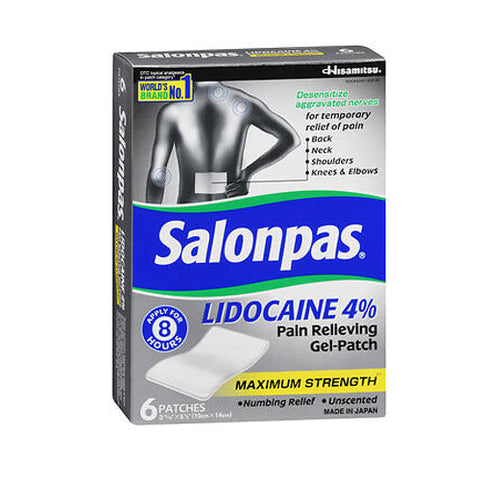 Salonpas, Lidocaine 4% Pain Relieving Gel-Patches Maximum Strength, 6 Each Salonpas