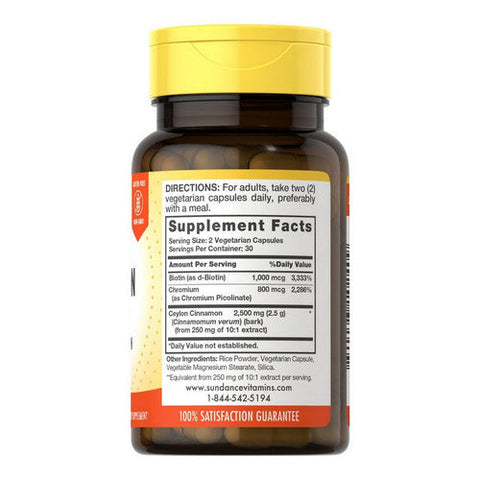 Sundance, Ultra Ceylon Cinnamon Pluis Chromium And Biotin, 2500 Mg, 60 Caps Sundance
