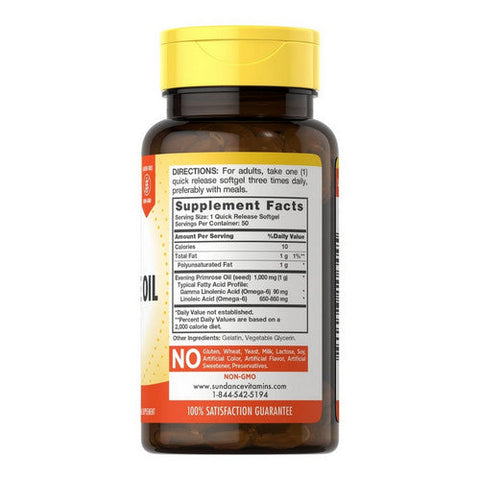 Sundance, Vitamins Evening Primrose Oil Softgels, 1000 mg, 50 Caps Sundance
