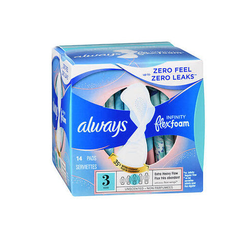Always Discreet, Infinity Flexfoam Pads Size 3 Extra Heavy Flow With Flexi-Wings Unscented, 14 Each Always Discreet
