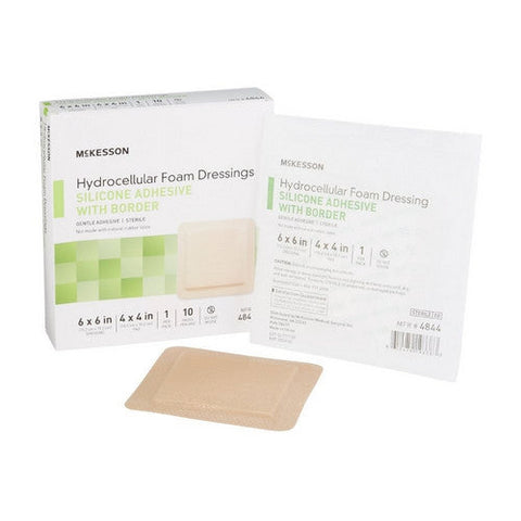 McKesson, Foam Dressing 6 X 6 Inch With Border Film Backing Silicone Gel 4844, Box Of 10 McKesson