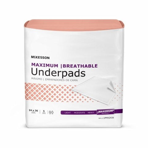Underpad McKesson Maximum Breathable 24 X 36 Inch Disposable Fluff / Polymer Maximum Absorbency Case of 70 by McKesson