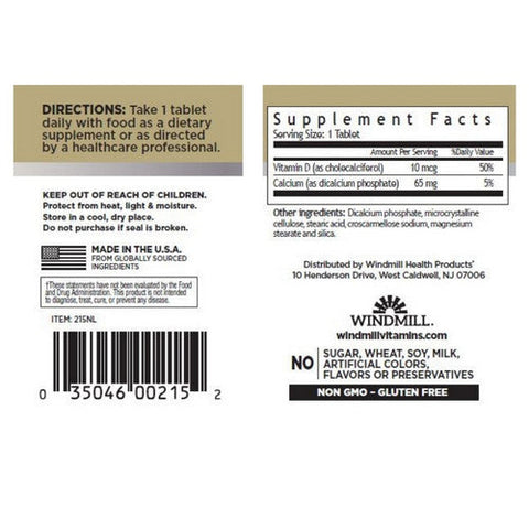 Windmill Health, Vitamin D3, 400IU 100 Tabs Windmill Health