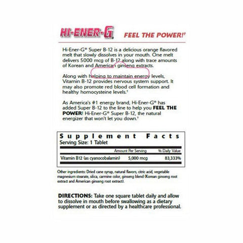 Hi-Ener-G, Super B-12, 5000 Mcg, 30 Tabs Hi-Ener-G
