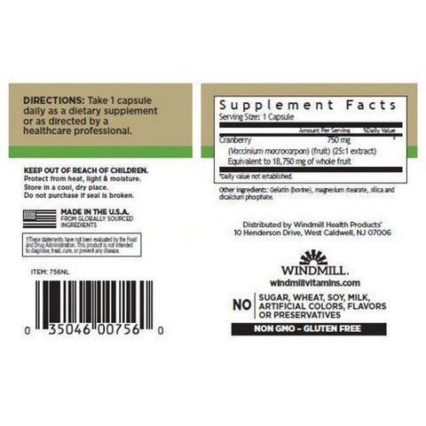 Windmill Health, Triple Strength Cranberry, 750 mg, 30 Tabs Windmill Health