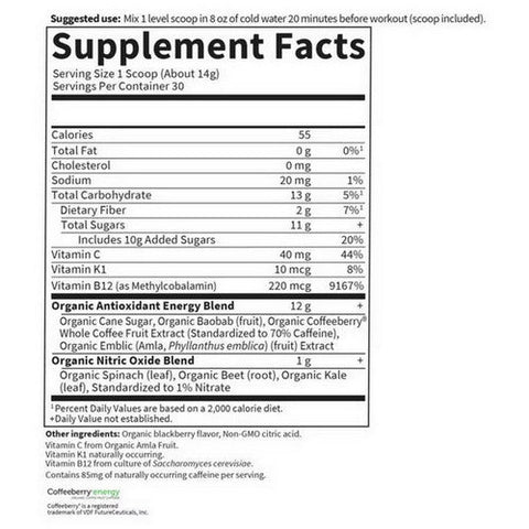 Garden of Life, SPORT Organic Pre-Workout Energy plus Focus Blackberry Powder, 15.3 Oz Garden of Life