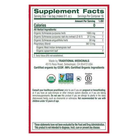 Traditional Medicinals, Organic Echinacea Plus Tea, 16 Bags Traditional Medicinals