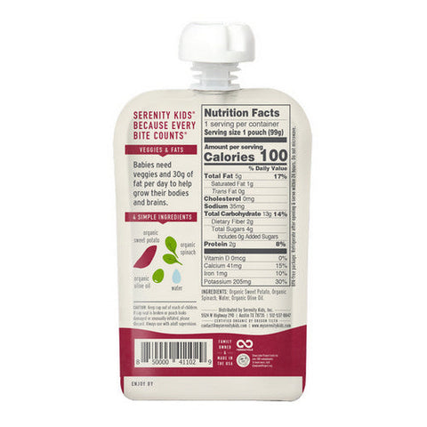 Serenity Kids, Pouch Sweet Pot Spinach, Case of 6 X 3.5 Oz Serenity Kids