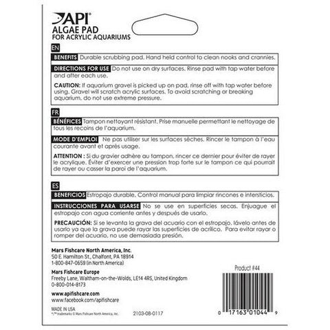 API, Doc Wellfish's Hand Held Algae Pad for Acrylic Aquariums, Algae Pad - Acrylic API