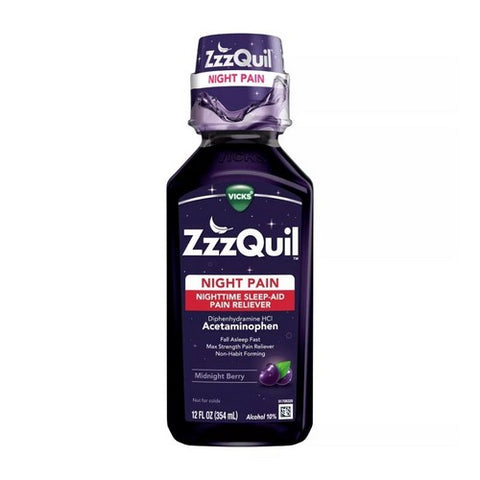 Zzzquil Night Pain Liquid Midnight Berry 12 Oz by Vicks