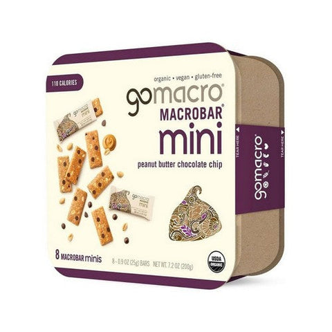 Gomacro, Organic Gluten Free Macro Mini Bars Peanut Butter Chocolate Chip, 8 Count Gomacro