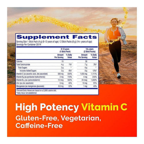 Emergen-C, Crystals Vitamin C Stick Packs Orange Vitality, 500 Mg, 28 Count Emergen-C