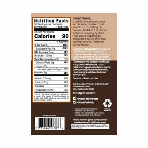 Rapid Fire, Keto Coffee Caramel Macchiato pods, 8.46 Oz Rapid Fire