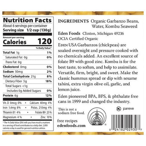 Eden Foods, Organic Garbanzo Beans Chickpeas, 29 Oz (Case Of 12) Eden Foods