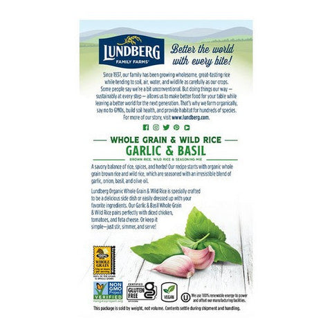 Lundberg, Organic Whole Grain Garlic And Basil Rice And Wild Rice, 6 Oz (Case Of 6) Lundberg