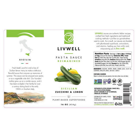 Livwell Foods, Sicilian Zucchini And Lemon Sauce, 16 Oz (Case Of 6) Livwell Foods