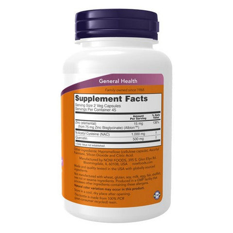 Now Foods, Nac With Quercetin & Zinc, 90 VegCaps Now Foods