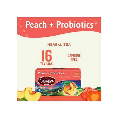 Celestial Seasonings, Peach + Probiotics Herbal Tea Caffeine Free, 16 Bags