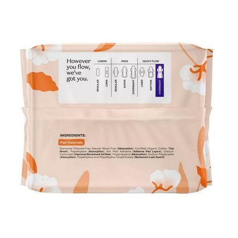 The Honey Pot, Organic Non Herbal Overnight Heavy Flow Menstrual Pads With Wings, 16 Count The Honey Pot
