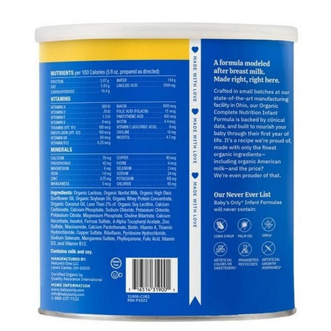 Babys Only Organic, Organic Complete Nutrition Milk Based Powder Infant Formula, 21 Oz (Case Of 6) Babys Only Organic