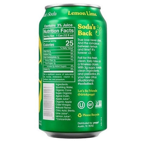 Poppi, Lemon Lime Prebiotic Soda, 12 Oz (Case Of 12) Poppi