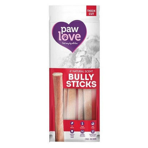 Paw Love, Bully Sticks - 6 Inches Thick Cut Dog Treats, 2 Count (Case Of 6) Paw Love