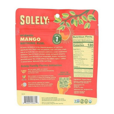 Solely, Dried Fruit Organic Mango Halves, 8 Oz (Case Of 6) Solely