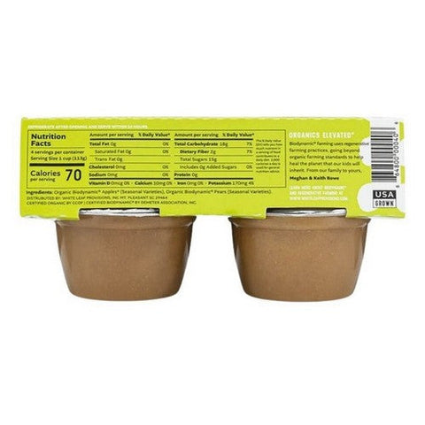 White Leaf Provisions, Biodynamic Apple Sauce Apple And Pear, 4 Oz X 4 Count (Case Of 6) White Leaf Provisions