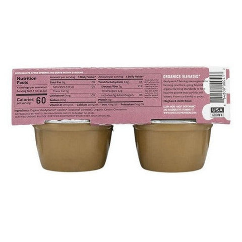 White Leaf Provisions, Biodynamic Apple Sauce Apple And Cinnamon, 4 Oz X 4 Count (Case Of 6) White Leaf Provisions