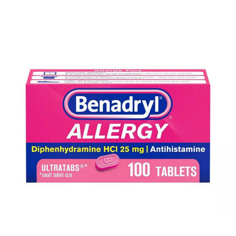 Benadryl, Ultratabs Diphenhydramine Antihistamine Cold And Allergy Relief Tablets, 25 Mg, 100 Count Benadryl