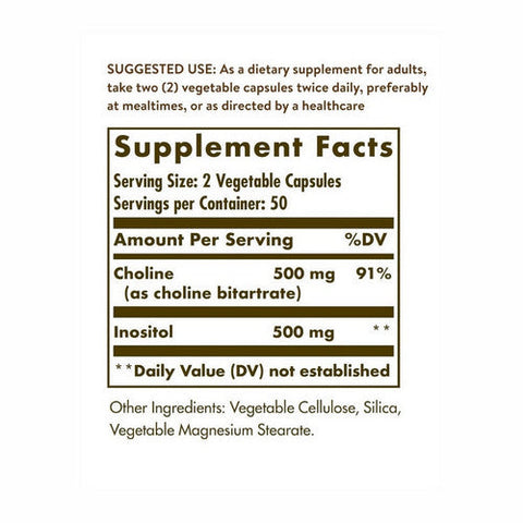 Solgar, Choline/Inositol, 500 mg/500 mg, 100 Veg Caps Solgar