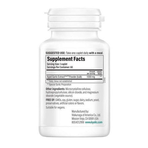 Kyolic, Aged Garlic Extract Cardiovascular Health One Per Day Formula 250, 1000 Mg, 60 Vegan Caplets Kyolic