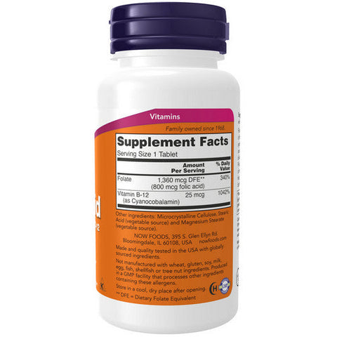 Now Foods, Folic Acid With Vitamin B-12, 800 Mcg, 250 Tabs Now Foods