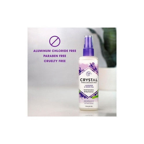 Crystal, Whole Body Deodorant Spray Lavender And White Tea, Lavender & White Tea 4 oz Crystal